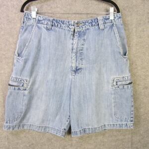 Route 66 Shorts Mens 34 Light Blue Denim Cargo Zip Pockets 100% Cotton Casual